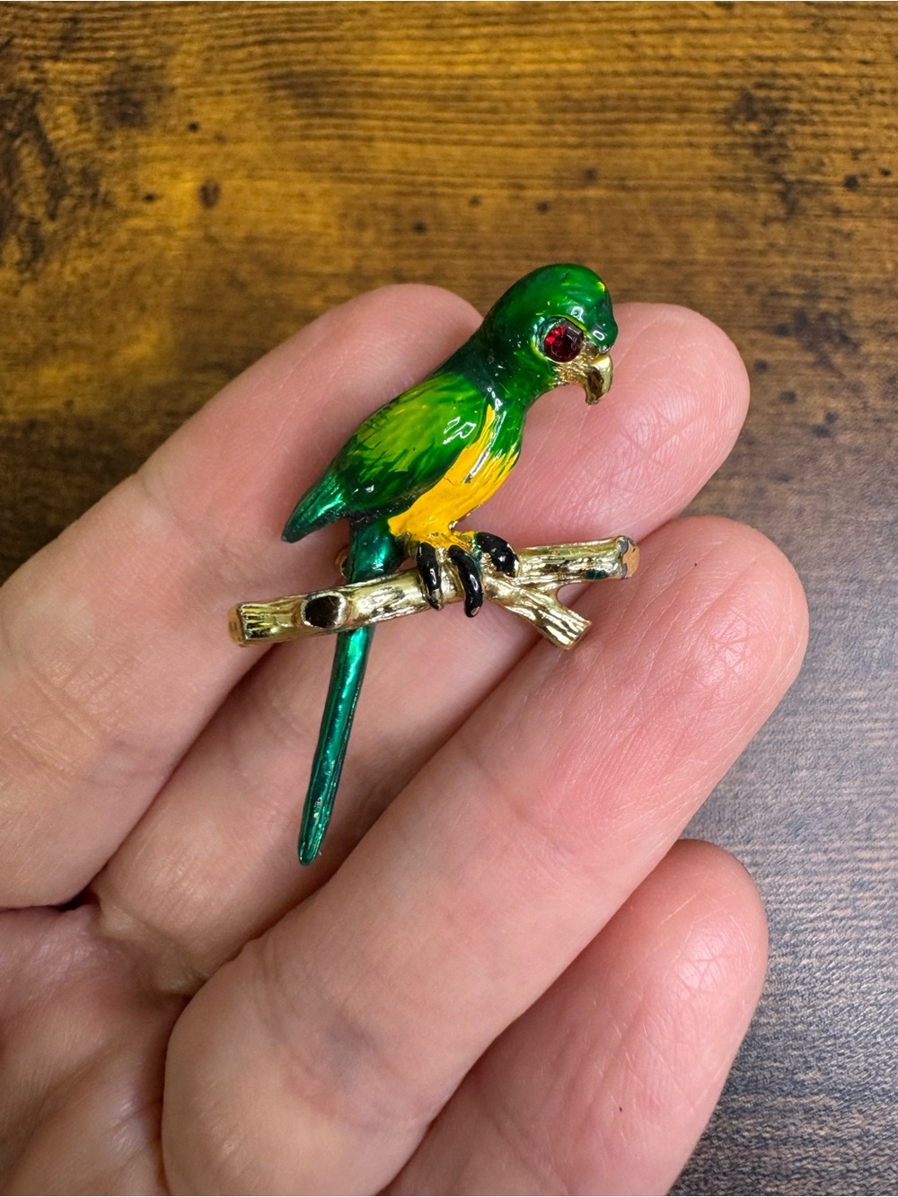 Vintage Green and Yellow Parrot Brooch Pin